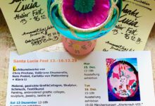 Tuesday 16.12.25 Santa Lucia Abrundung  15-19 exhibition 19h ALLERLEIRAUH Märchen Konzert Maria Erforth und Klara Li